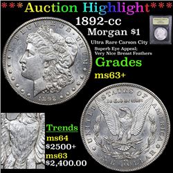 ***Auction Highlight*** 1892-cc Morgan Dollar $1 Graded Select+ Unc By USCG (fc)