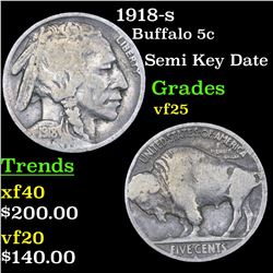 1918-s Buffalo Nickel 5c Grades vf+