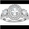 Image 1 : Sterling Silver Oval Halo Engagement Ring with  Round Side Stones, Oval Cubic Zirconia Size 6
