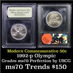 1992-p Olympics Rainbow Toned Modern Commem Half Dollar 50c Graded ms70, Perfection By USCG