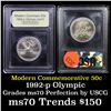 Image 1 : 1992-p Olympics Rainbow Toned Modern Commem Half Dollar 50c Graded ms70, Perfection By USCG