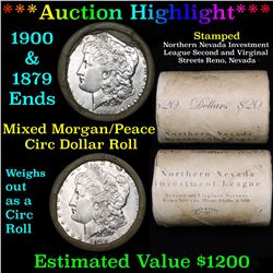 ***Auction Highlight*** Full Morgan/Peace silver dollar $1 roll $20 , 1879 & 1900 ends (fc)