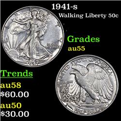 1941-s Walking Liberty Half Dollar 50c Grades Choice AU