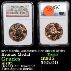 NGC 2007 Martha Washingon First Spouce Series Bronze Medal Graded ms65 By NGC