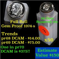 Proof 1974-s Roosevelt Dime 10c roll, 50 pieces (fc)