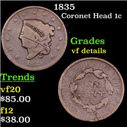 1835 Coronet Head Large Cent 1c Grades vf details