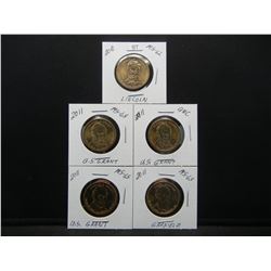 2010 Lincoln Dollar, (3) 2011 Ulysses S. Grant and One James Garfield Dollars