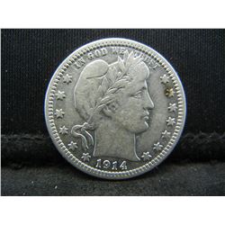 1914-D Barber Quarter, Full Bold Liberty VF+.