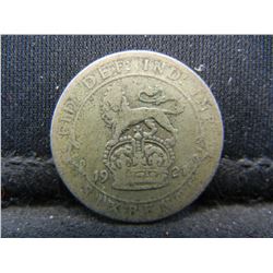 1921 Great Britain 6 Pence 50% Silver Coin.  Coin Weighs 0.09 Troy Ounce.
