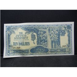 World War II Japanese Uncirculated 10 Dollars Malaya Occupation Note.