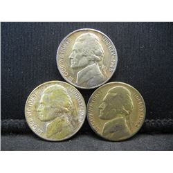1942-S 1944-S 1945-S Silver War Nickels.