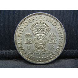 1942 Great Britain 2 Shilling 50% Silver Coin.  Coin Weighs 0.36 Troy Ounce.