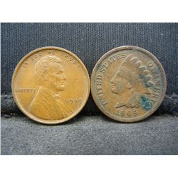 1909 Indian Cent and 1909-VDB Lincoln Cent.