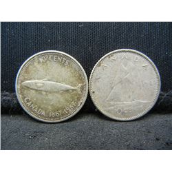 1967 & 1968 Canadian Dimes 50% Silver Coins.