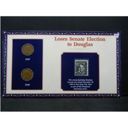 1947 & 1948 Lincoln Cents and Stamp Set Commemorating Lincoln's Senate Loss to Douglas.