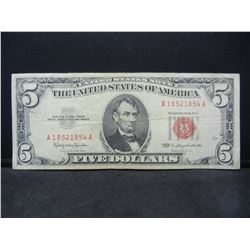 1963 $5 Red Seal United States Note.  Serial # A18521854A
