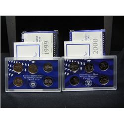 1999 & 2000 United States Mint State Quarter 5-Coin Proof Sets With Gov't Packaging & COA's.