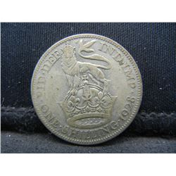 1928 Great Britain One Shilling 50% Silver Coin. Coin Weighs 0.18 Troy Ounce.