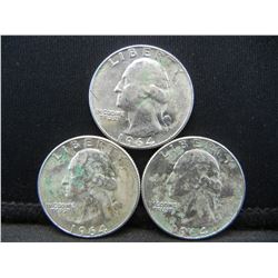 (3) 1964 SILVER (90%) QUARTERS