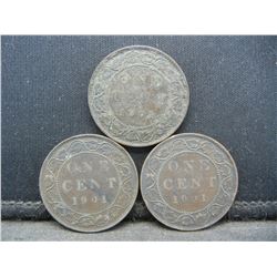 (3)-1901 CANADIAN ONE CENTS