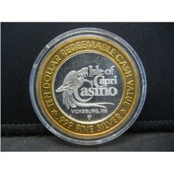 (ISLE OF CAPRI CASINO) SILVER (.999) VICKSBURG/MS, CASINO COIN, LIMITED EDITION