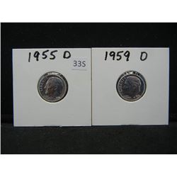 1955 D, 59 D Roosevelt Dimes