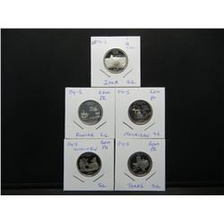(5) Coin 2004-S SILVER state quarter proof set:  IA, FL, MI, WI, and TX.