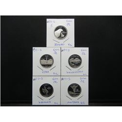 (5) Coin 2007-S SILVER state quarter proof set:  ID, UT, WA, WY, and Montana.