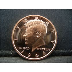 1964 John F. Kennedy pure copper troy ounce.  GEM Proof like.