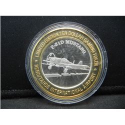 Reno/Tahoe International Airport $10 (.999) silver gambling token.   In capsule.