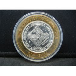 Reno/Tahoe International Airport $10 (.999) silver gambling token.   In capsule.