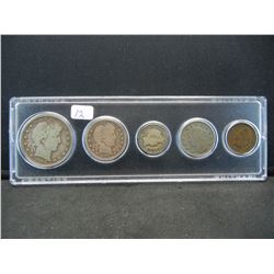 1909 Type Year Set.   Several part liberty coins.  Barber .50, .25, .10, V, and Indian.  Nice circul