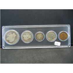 1913 Type Year Set.  Barber .50, .25, .10, Buffalo, and Lincoln.  Nice circulated coins.  Buffalo fu