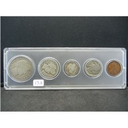 1914 Type Year Set.    Barber .50, .25, .10, Buffalo, and Lincoln.  Nice circulated coins. Barbers a