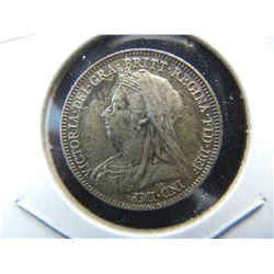1901 British 6 Pence.  AU detail.  Nice silver coin.