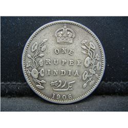 1906 British Indian silver Rupee.  Nice original VF.