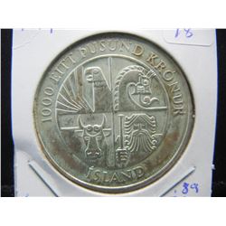 1974 Iceland silver 1000 Kronur.  874-1974.  GEM BU.  Nice white coin.