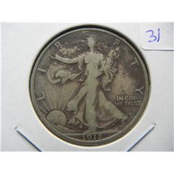 1918-S Walking Liberty Half.  Fine.