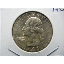 1945 Washington Quarter.  Choice Almost Uncirculated.