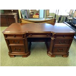 SAMUEL LAWRENCE INLAID DARK WOOD 7 DRAWER LIBRARY DESK & LEATHER STUDDED MOBILE OFFICE CHAIR