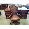Image 2 : SAMUEL LAWRENCE INLAID DARK WOOD 7 DRAWER LIBRARY DESK & LEATHER STUDDED MOBILE OFFICE CHAIR