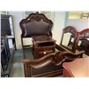 Image 1 : 5 PCS SCHNADIG DARK WOOD AND LEATHER STUDDED QUEEN SIZE BEDROOM SUIT INCLUDING ; HEADBOARD,