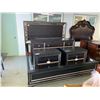 Image 1 : 7 PCS BLACK AND LEATHER MODERN BEDROOM SUIT INCLUDING ; HEADBOARD, FOOTBOARD, SIDERAILS, 9 DRAWER