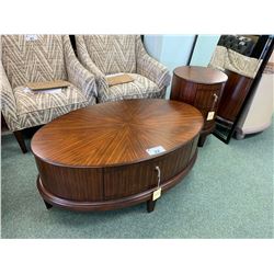 SCHNADIG OVAL SINGLE DRAWER COCKTAIL TABLE & 2 DRAWER END TABLE
