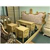 Image 1 : 8 PCS GOLD ETCHED WOOD KINGSIZE PADDED BEDROOM SUIT  INCLUDING ; HEADBOARD, FOOTBOARD,