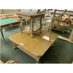 CARAMEL SQUARE MARBLE TOP COCKTAIL TABLE & END TABLE
