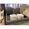 Image 1 : GREY LEATHER STUDDED KING SIZED BEDROOM SUIT INCLUDING ; HEADBOARD, FOOTBOARD, SIDERAILS,