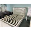 Image 1 : WHITE LEATHER STUDDED QUEEN SIZE BED INCLUDING ; HEADBOARD, FOOTBOARD, SIDERAILS