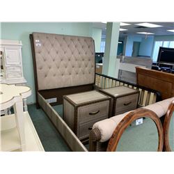 VALISE GREY STUDDED LEATHER QUEEN SIZE BEDROOM SUIT INCLUDING ; HEADBOARD, FOOTBOARD, SIDERAILS