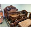 Image 1 : 7 PCS DARK WOOD LEATHER STUDDED WING BACK KING SIZE BEDROOM SUIT INCLUDING ; HEADBOARD,